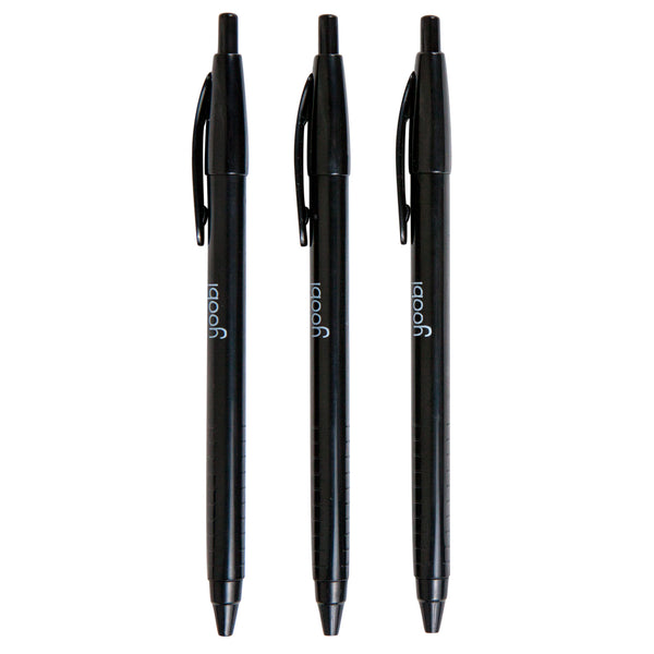RETRACTABLE BALLPOINT TRIANGULAR PEN BLACK - BLACK INK - 3PK