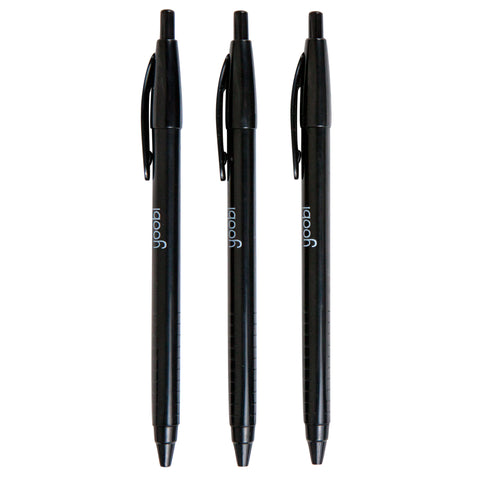 RETRACTABLE BALLPOINT TRIANGULAR PEN BLACK - BLACK INK - 3PK