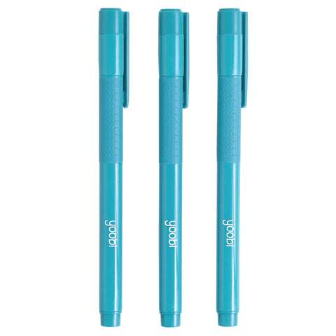 TRIANGLE GEL PEN, BLACK INK, 3PK - AQUA