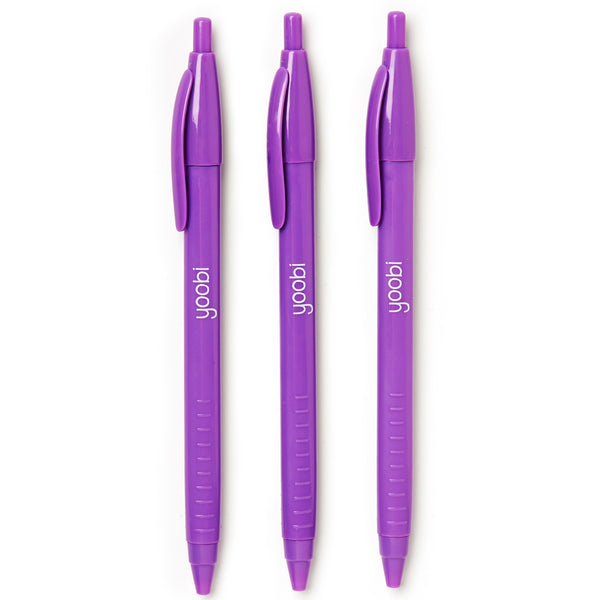 RETRACTABLE BALLPOINT TRIANGULAR PEN PURPLE - BLACK INK - 3PK