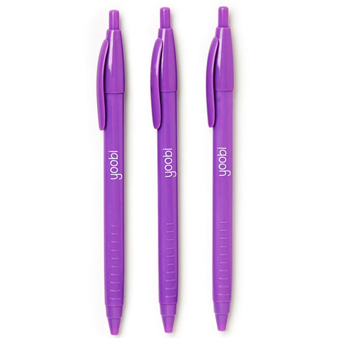 RETRACTABLE BALLPOINT TRIANGULAR PEN PURPLE - BLACK INK - 3PK