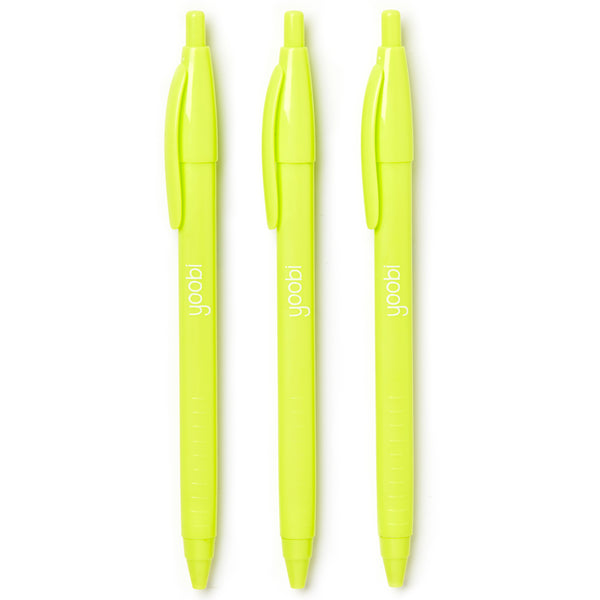 RETRACTABLE BALLPOINT TRIANGULAR PEN GREEN/YELLOW - BLACK INK - 3PK