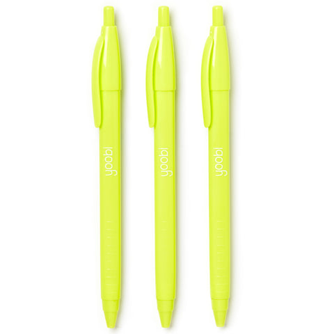 RETRACTABLE BALLPOINT TRIANGULAR PEN GREEN/YELLOW - BLACK INK - 3PK