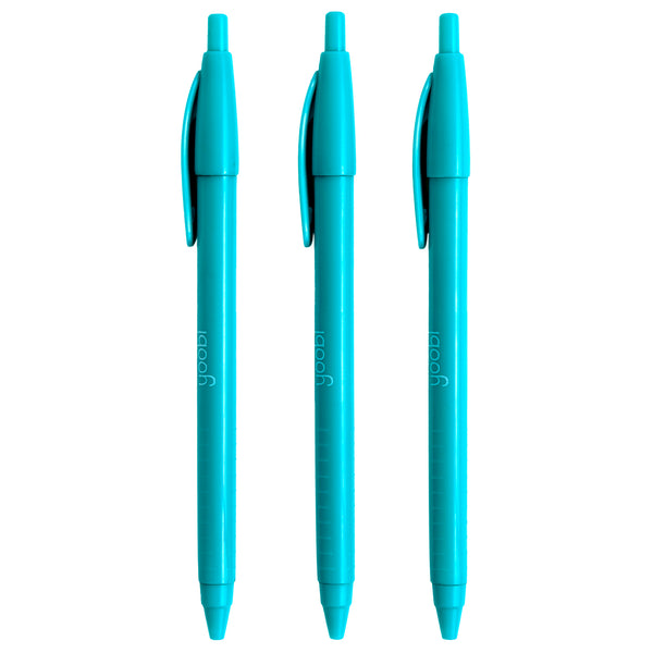 RETRACTABLE BALLPOINT TRIANGULAR PEN AQUA - BLACK INK - 3PK