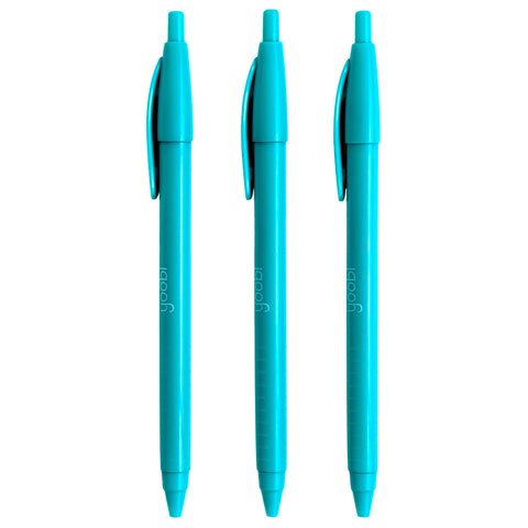 RETRACTABLE BALLPOINT TRIANGULAR PEN AQUA - BLACK INK - 3PK