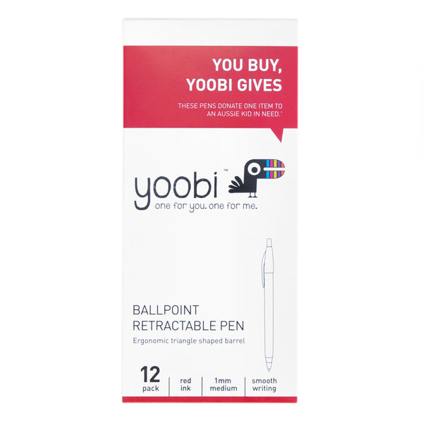 BALLPOINT RETRACTABLE TRIANGLE PEN, RED INK, 12PK - RED - Yoobi Australia