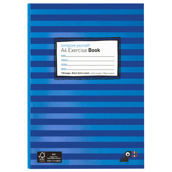 EXERCISE BOOK, A4 8MM RULED - BLUE STRIPE