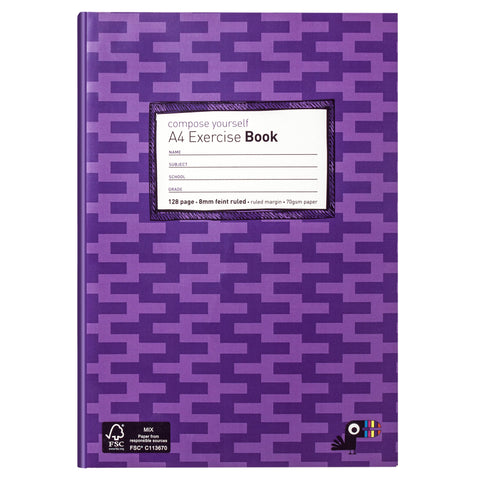 EXERCISE BOOK, A4 8MM RULED - PURPLE ZIG ZAG