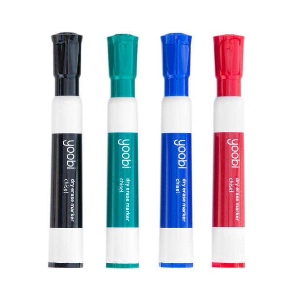 DRY ERASE MARKERS, CHISEL TIP 4PK - MULTI COLOUR