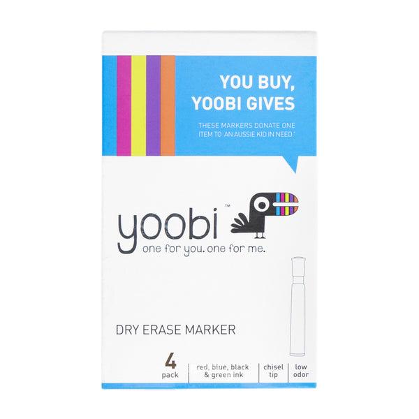 DRY ERASE MARKERS, CHISEL TIP 4PK - MULTI COLOUR