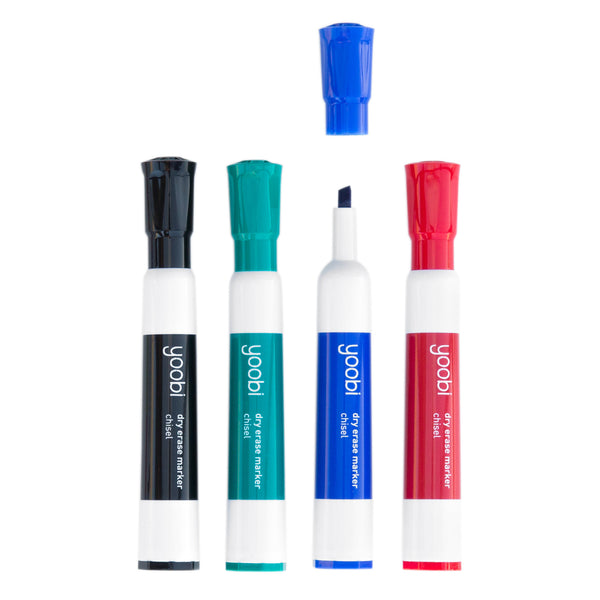 DRY ERASE MARKERS, CHISEL TIP 4PK - MULTI COLOUR